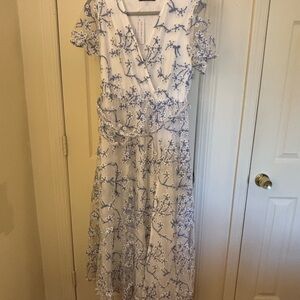 Simple White and Blue Embroidered Maxi Dress